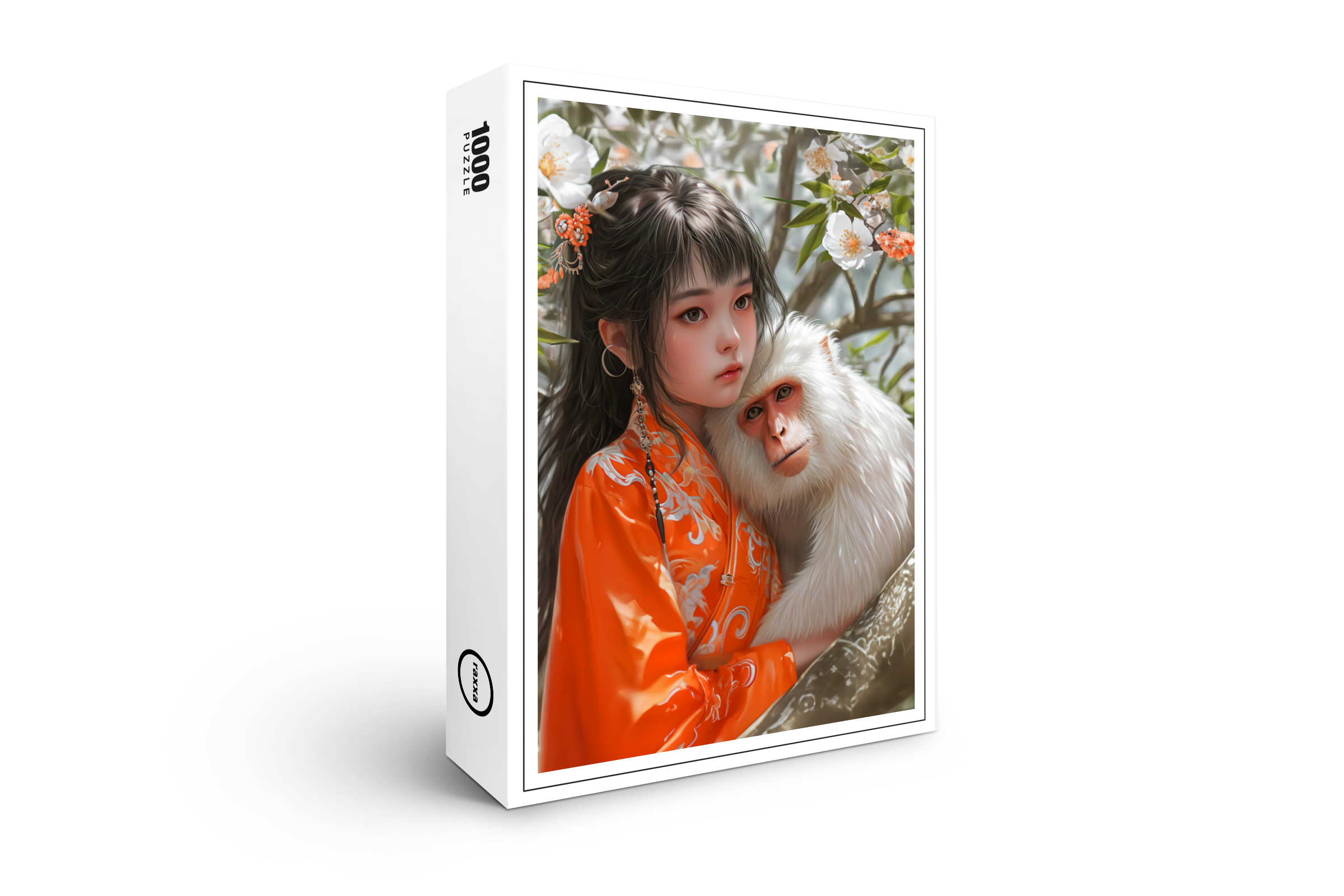 raxxa Premium-Puzzle: Girl with Monkey Chinese Zodiac Art