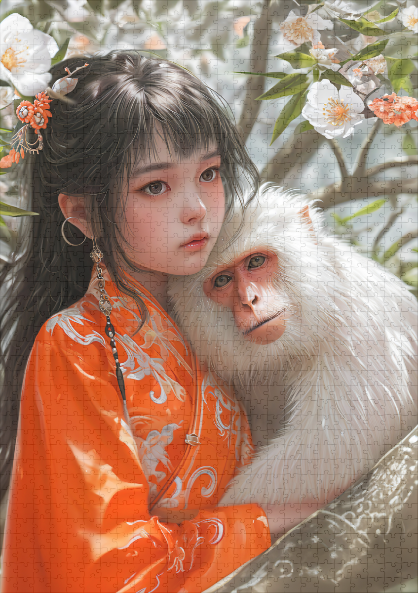 raxxa Premium-Puzzle: Girl with Monkey Chinese Zodiac Art - immagine 2