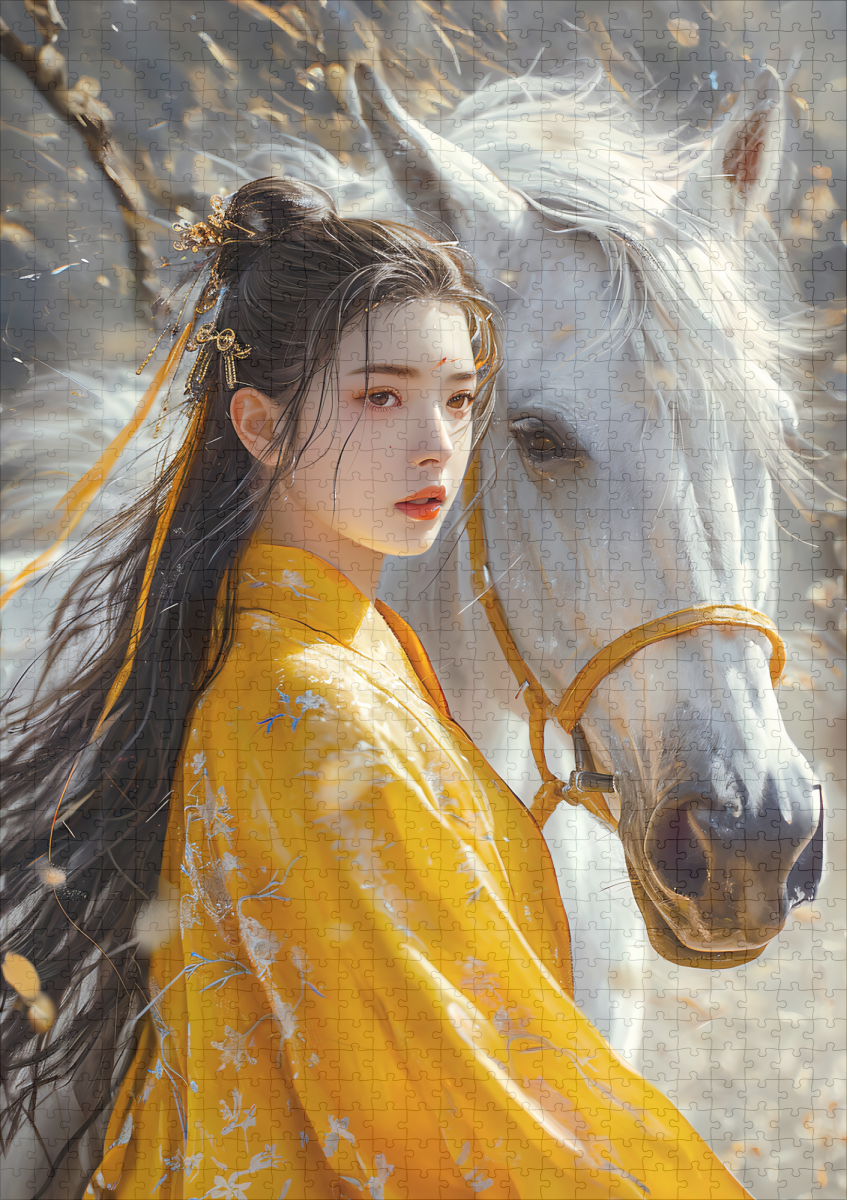 raxxa Premium-Puzzle: Girl with Horse Chinese Zodiac Art - immagine 2