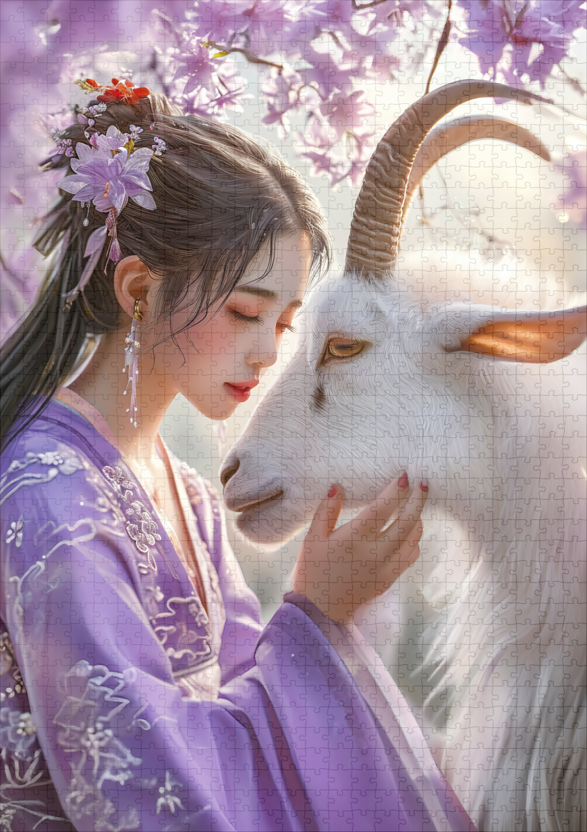 raxxa Premium-Puzzle: Girl with Goat Chinese Zodiac Art – Bild 2