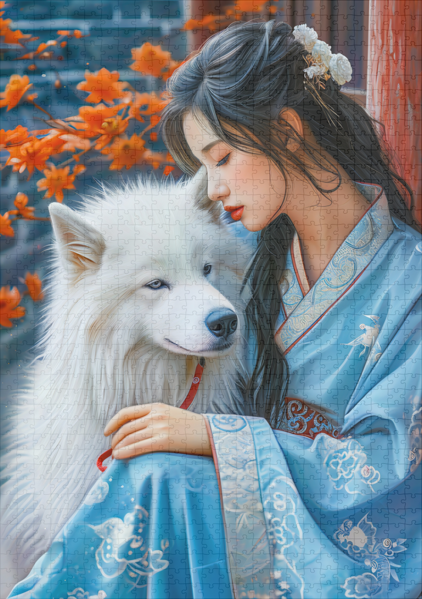 raxxa Premium-Puzzle: Girl with Dog Chinese Zodiac Art – Image 2
