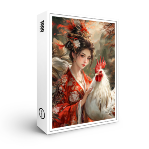 raxxa Premium-Puzzle: Girl with Rooster Chinese Zodiac Art