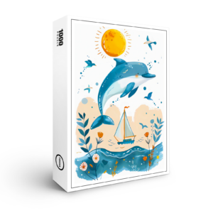 raxxa Premium-Puzzle: Cartoon of Dolphin Leaping out of Water