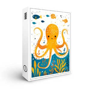 raxxa Premium-Puzzle: Cartoon of  Playful Octopus with Colorful Fish