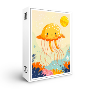 raxxa Premium-Puzzle: Cartoon of Jellyfish Floating by Coral Reef