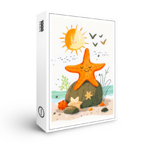 raxxa Premium-Puzzle: Cartoon of Starfish on Rock by Ocean