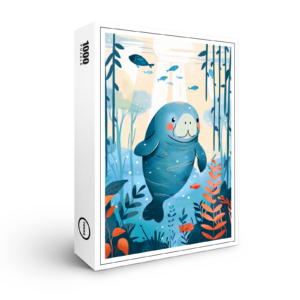 raxxa Premium-Puzzle: Cartoon of Watercolor of Gentle Manatee in Ocean