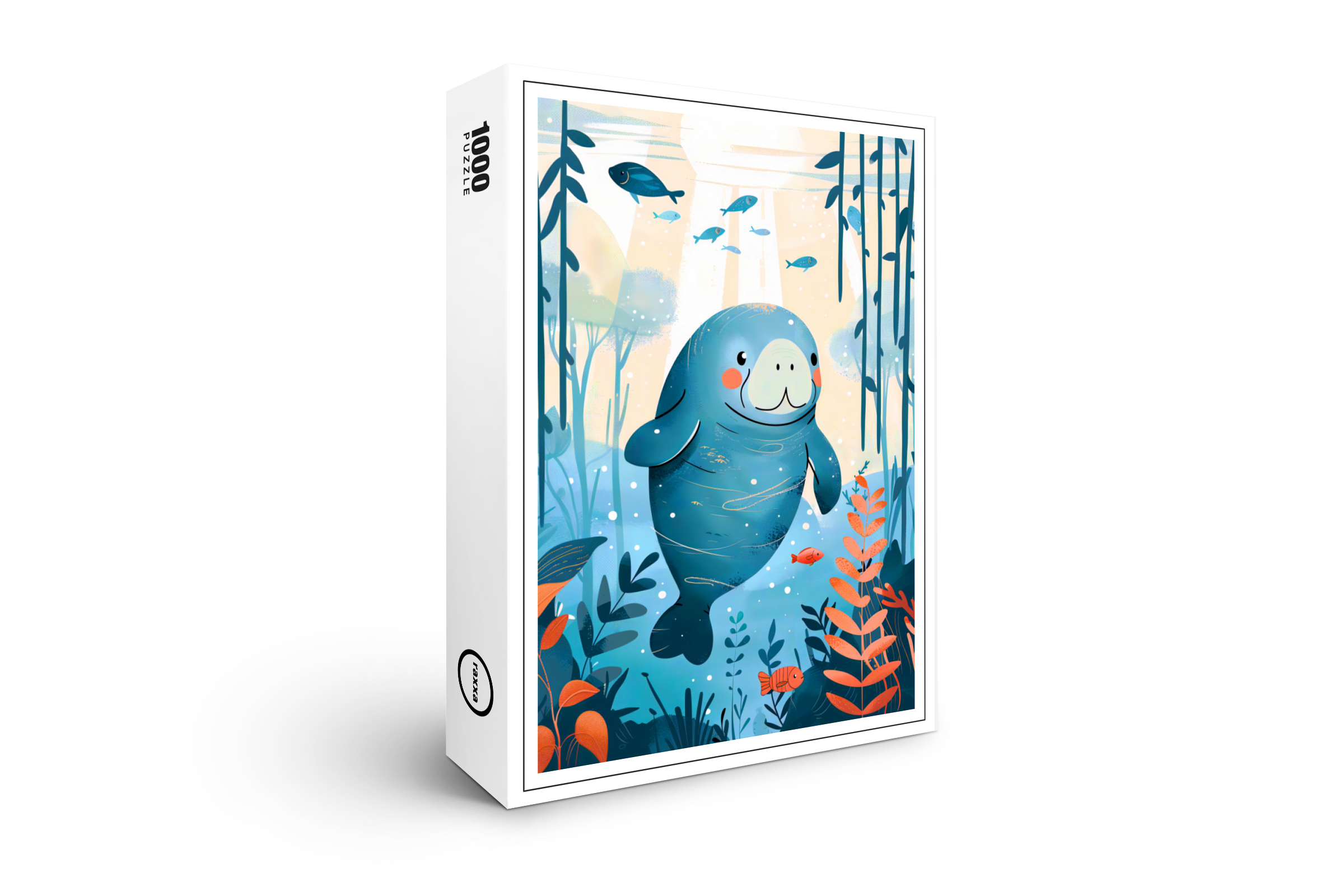 raxxa Premium-Puzzle: Cartoon of Watercolor of Gentle Manatee in Ocean