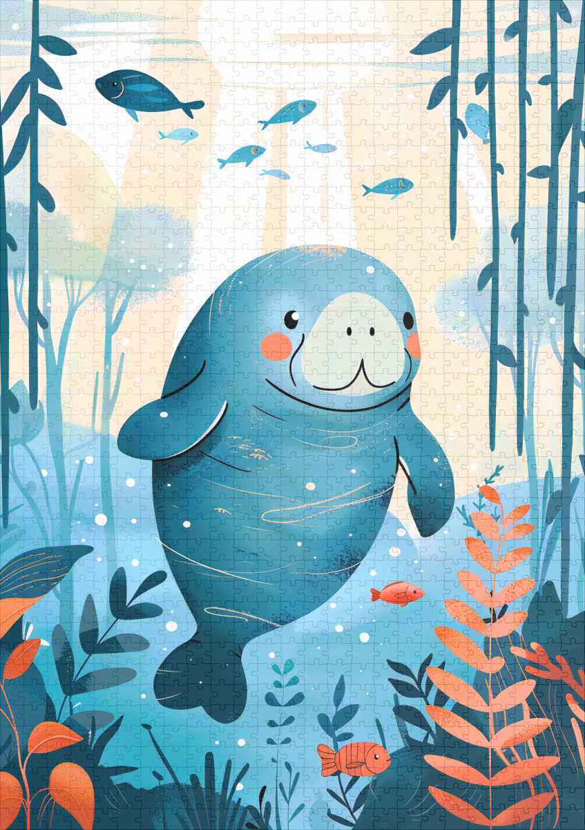 raxxa Premium-Puzzle: Cartoon of Watercolor of Gentle Manatee in Ocean – Bild 2