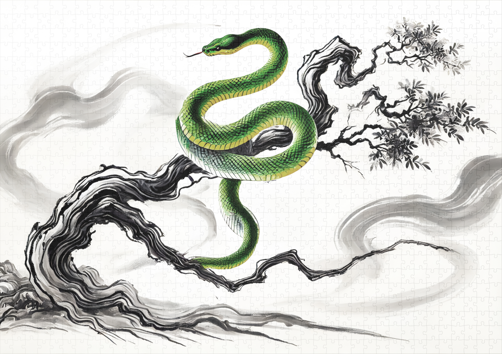 raxxa Premium-Puzzle: Ink painting Sinuous Snake Coiled on Tree – Bild 2