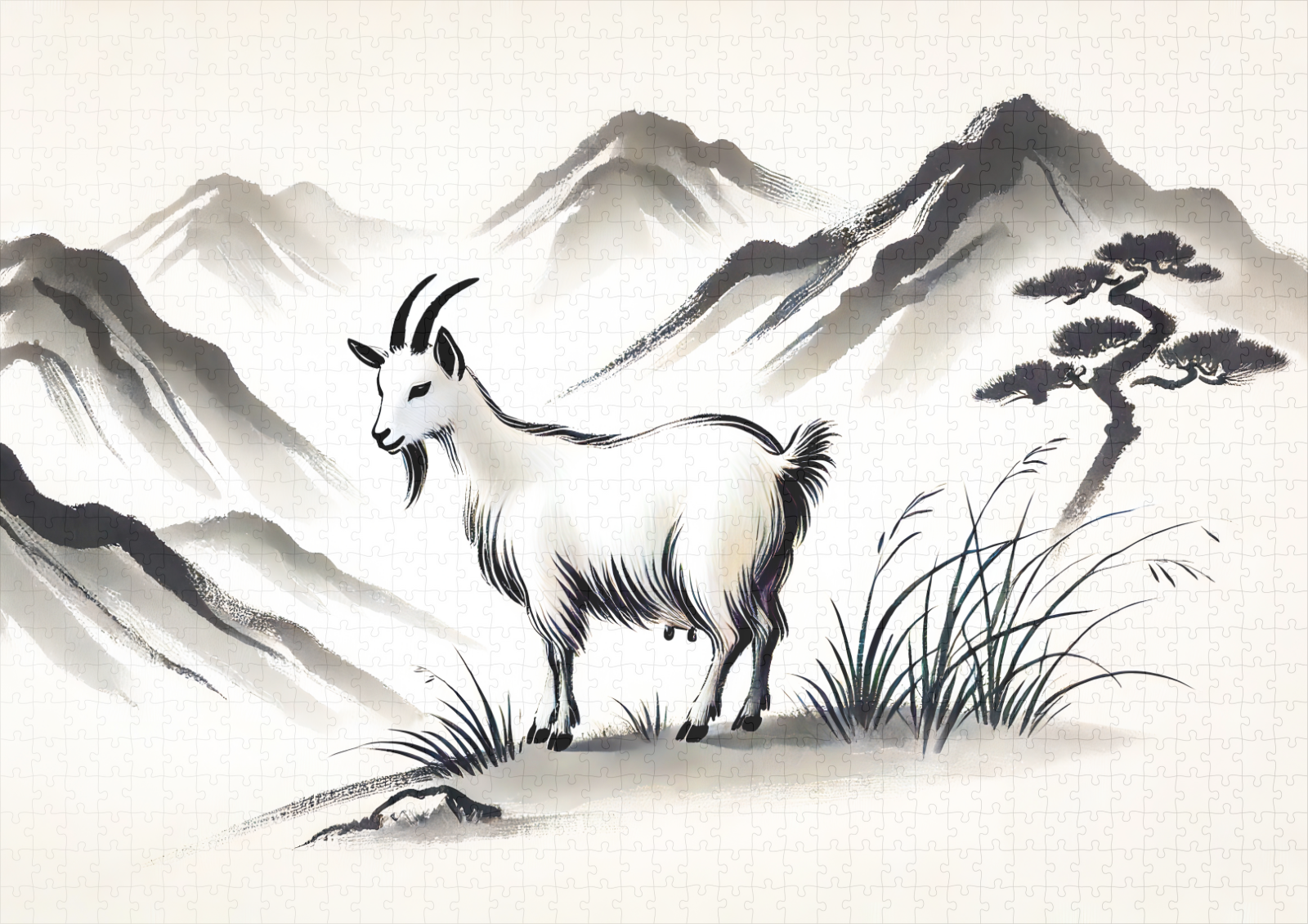 raxxa Premium-Puzzle: Graceful Goat on Meadow with Mountains - Image 2