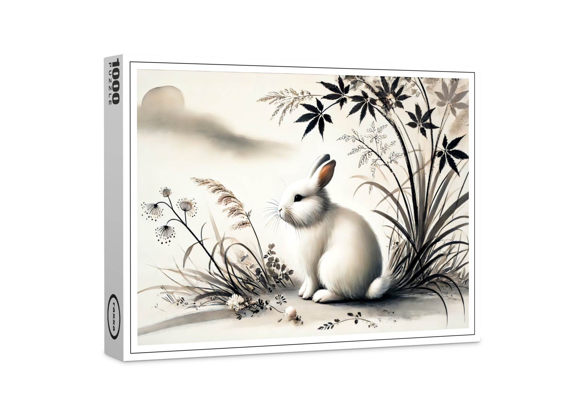 raxxa Premium-Puzzle: China zodiac ink of Serene Hare Resting Under Bush