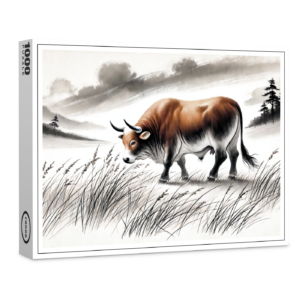 raxxa Premium-Puzzle: China ink zodiac Strong Ox Grazing on Meadow