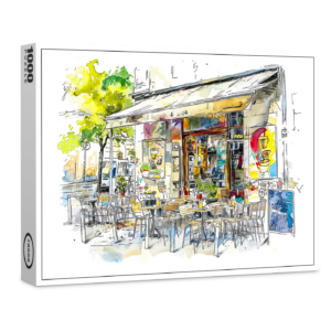 raxxa Premium-Puzzle: Watercolor Berlin Prenzlauer Berg Street Cafe