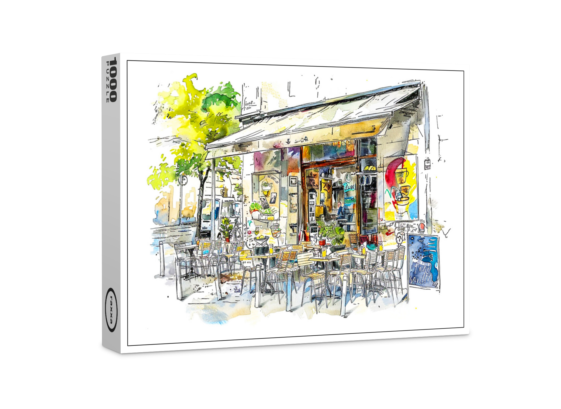 raxxa Premium-Puzzle: Watercolor Berlin Prenzlauer Berg Street Cafe