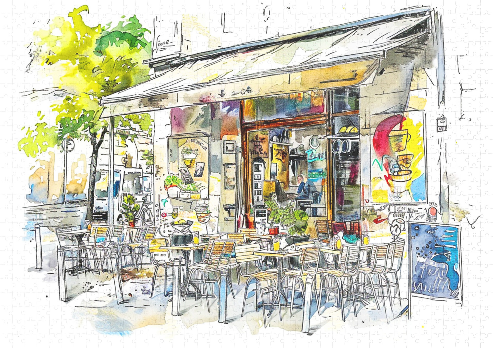 raxxa Premium-Puzzle: Watercolor Berlin Prenzlauer Berg Street Cafe – Image 2