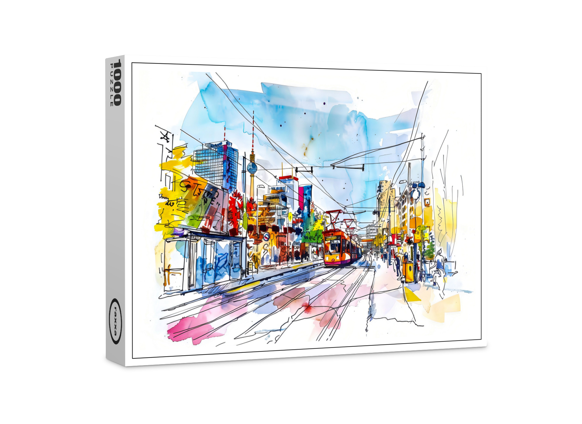 raxxa Premium-Puzzle: Watercolor Berlin Mitte Tram Colorful Facades
