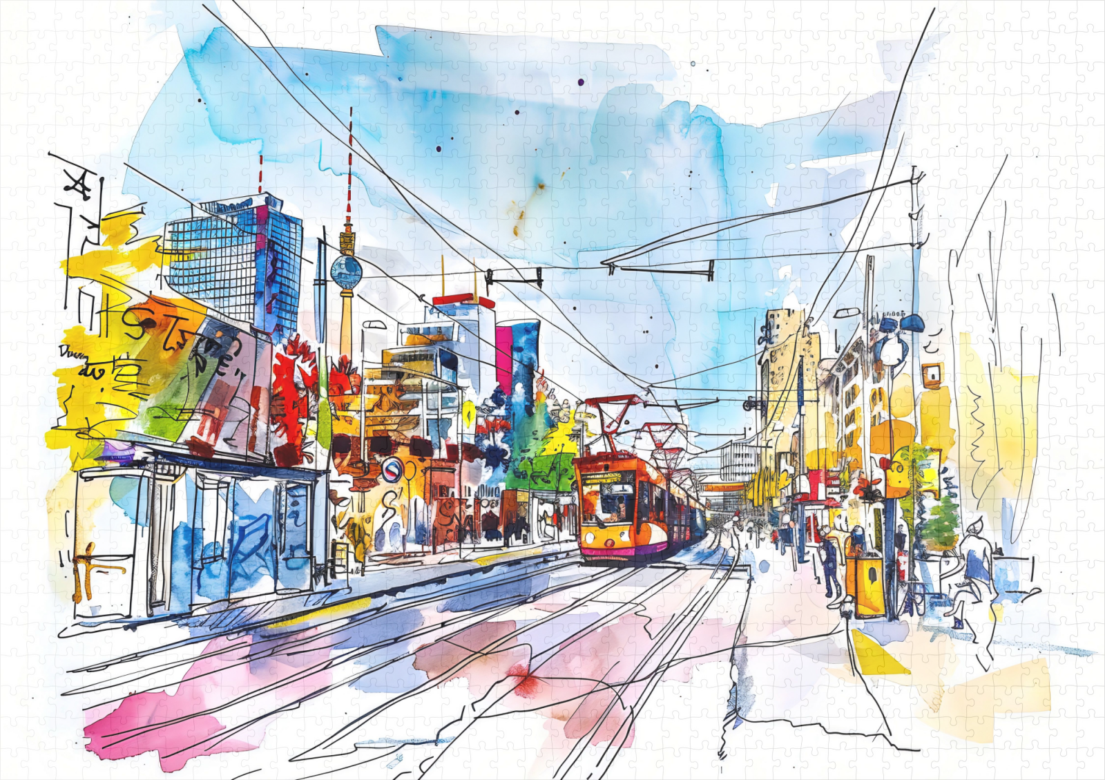 raxxa Premium-Puzzle: Watercolor Berlin Mitte Tram Colorful Facades – Bild 2