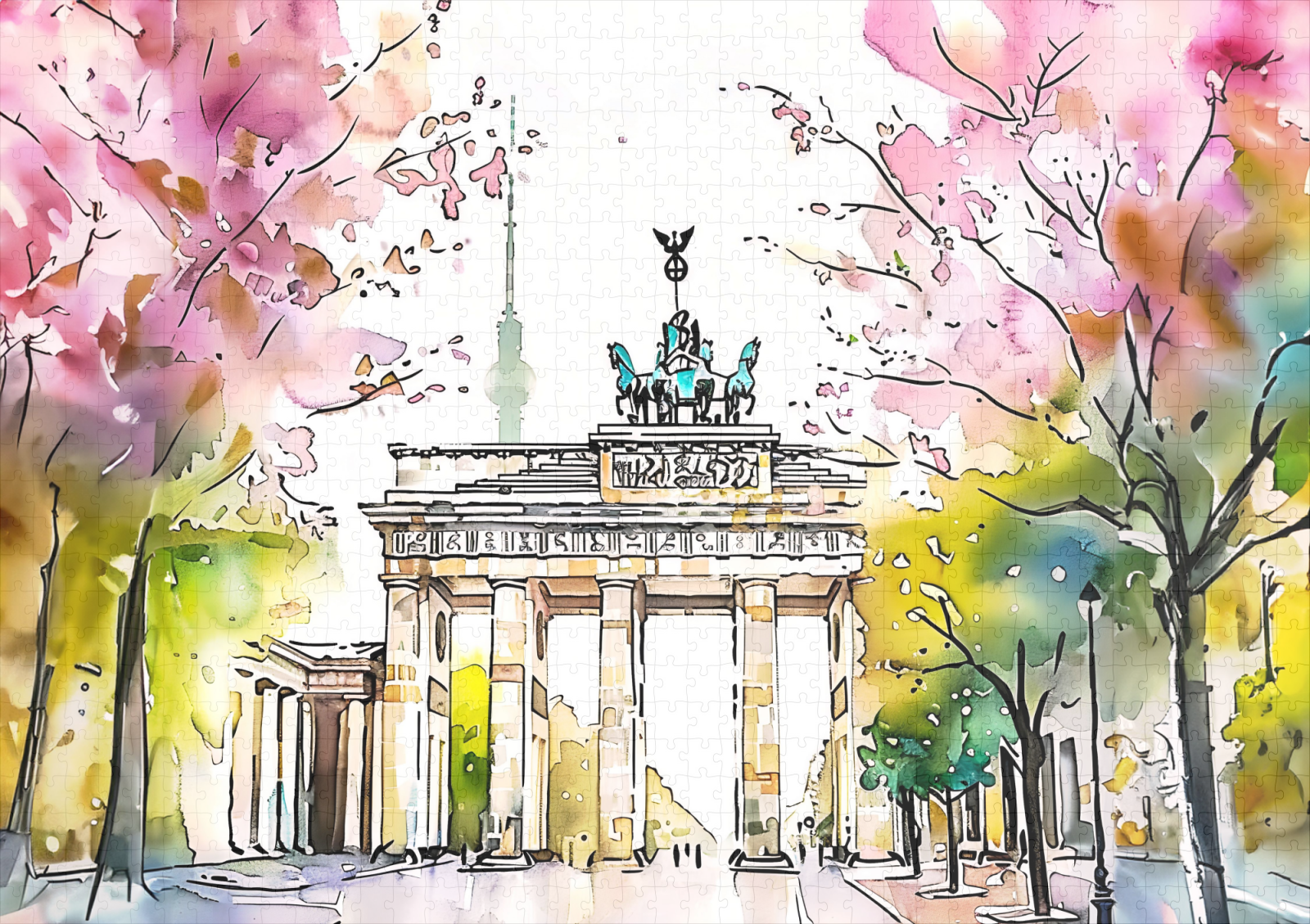 raxxa Premium-Puzzle: Watercolor Berlin Spring Brandenburg Gate - immagine 2