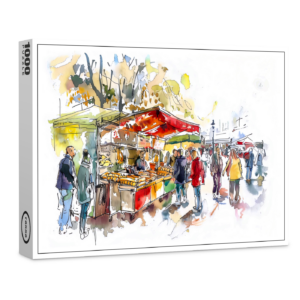 raxxa Premium-Puzzle: watercolor of a bustling weekly market in Berlin Mitte