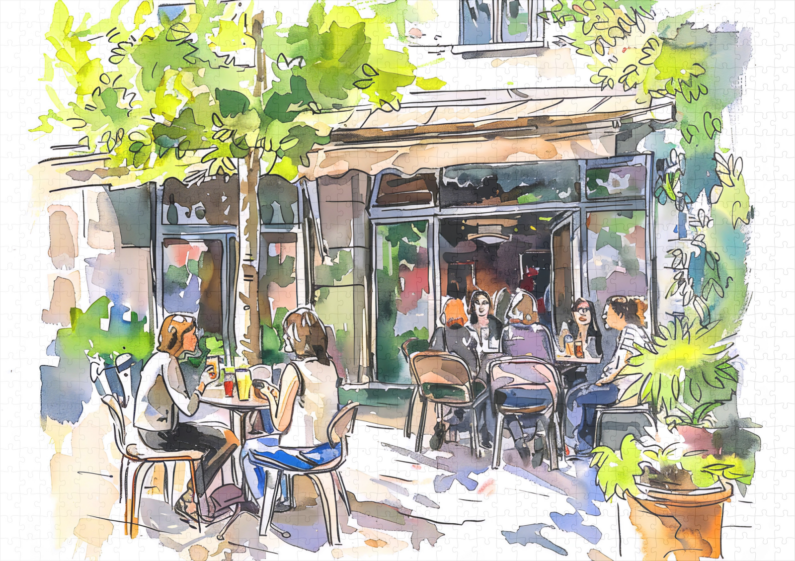 raxxa Premium-Puzzle: Watercolor Berlin Kreuzberg Summer Cafe – Bild 2