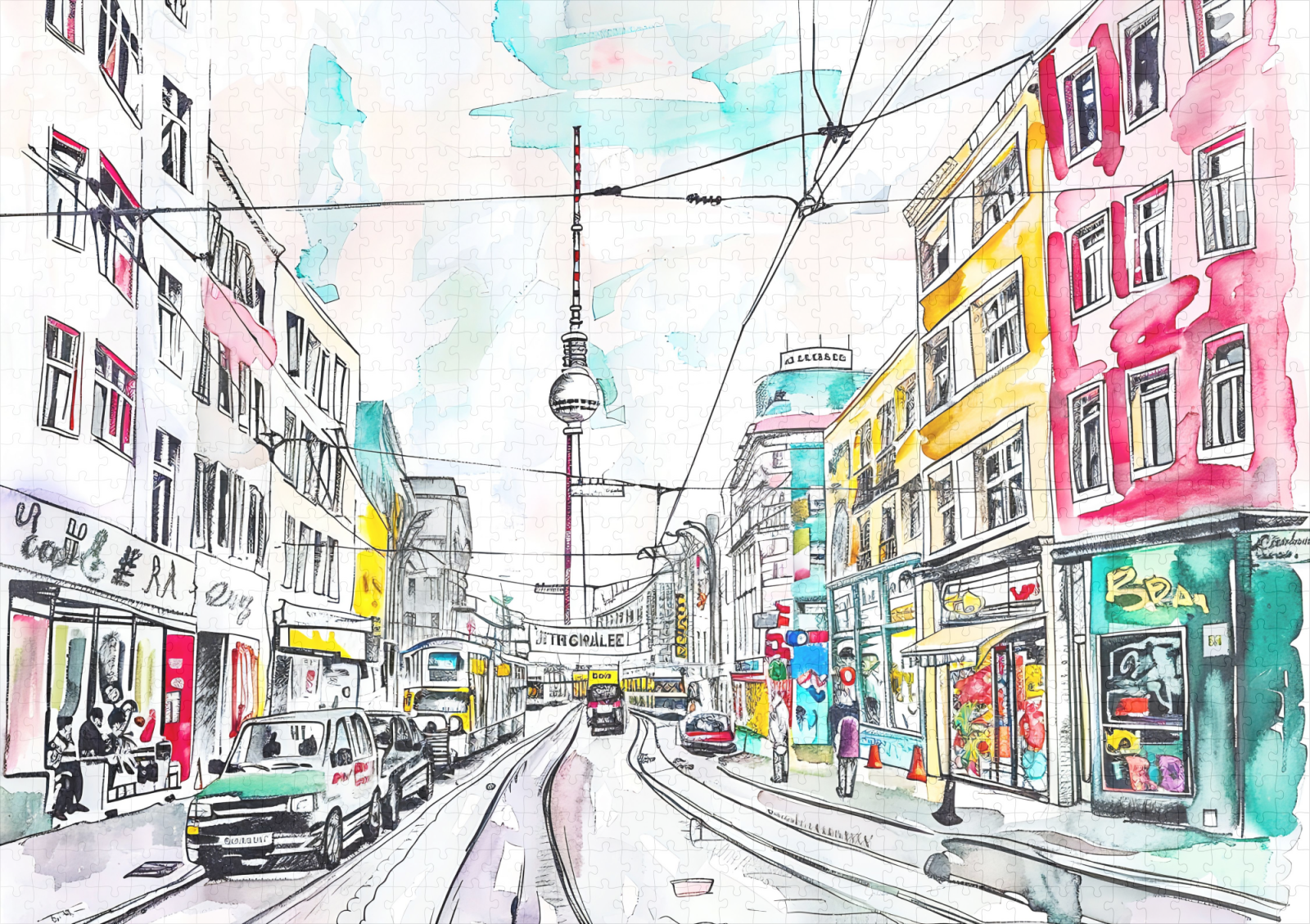raxxa Premium-Puzzle: Watercolor Berlin Mitte TV Tower - immagine 2
