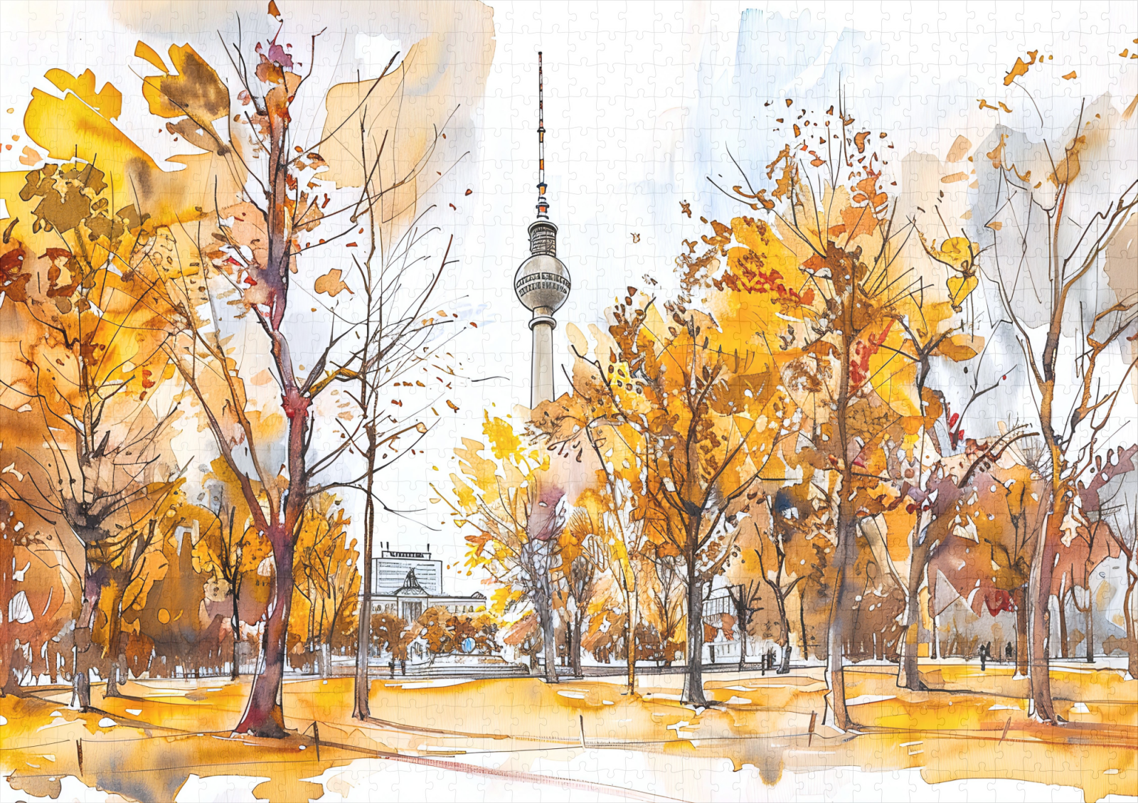 raxxa Premium-Puzzle: Watercolor Berlin Mitte Autumn TV Tower – Bild 2