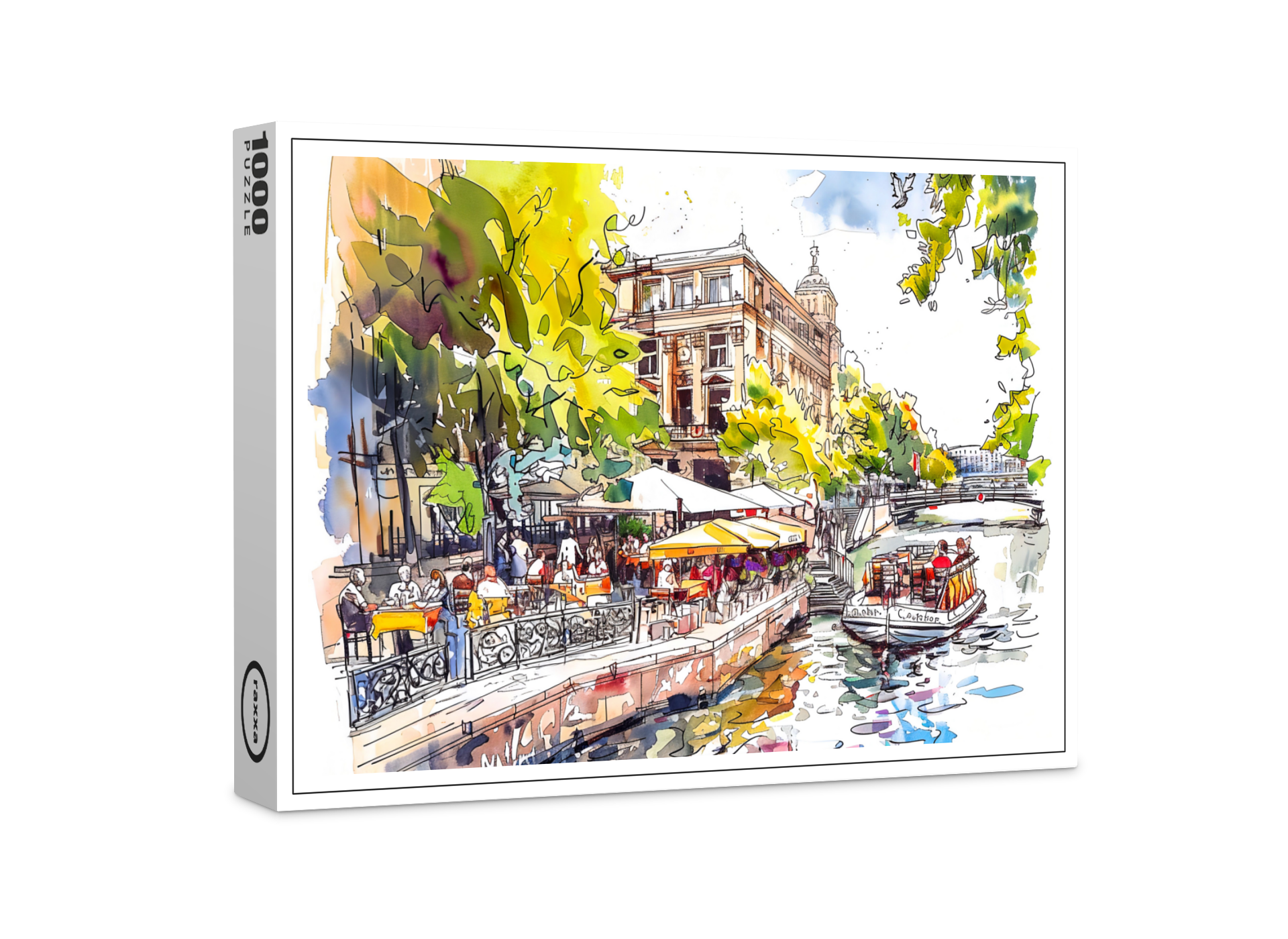 raxxa Premium-Puzzle: Watercolor Berlin Mitte Spree River Cafe
