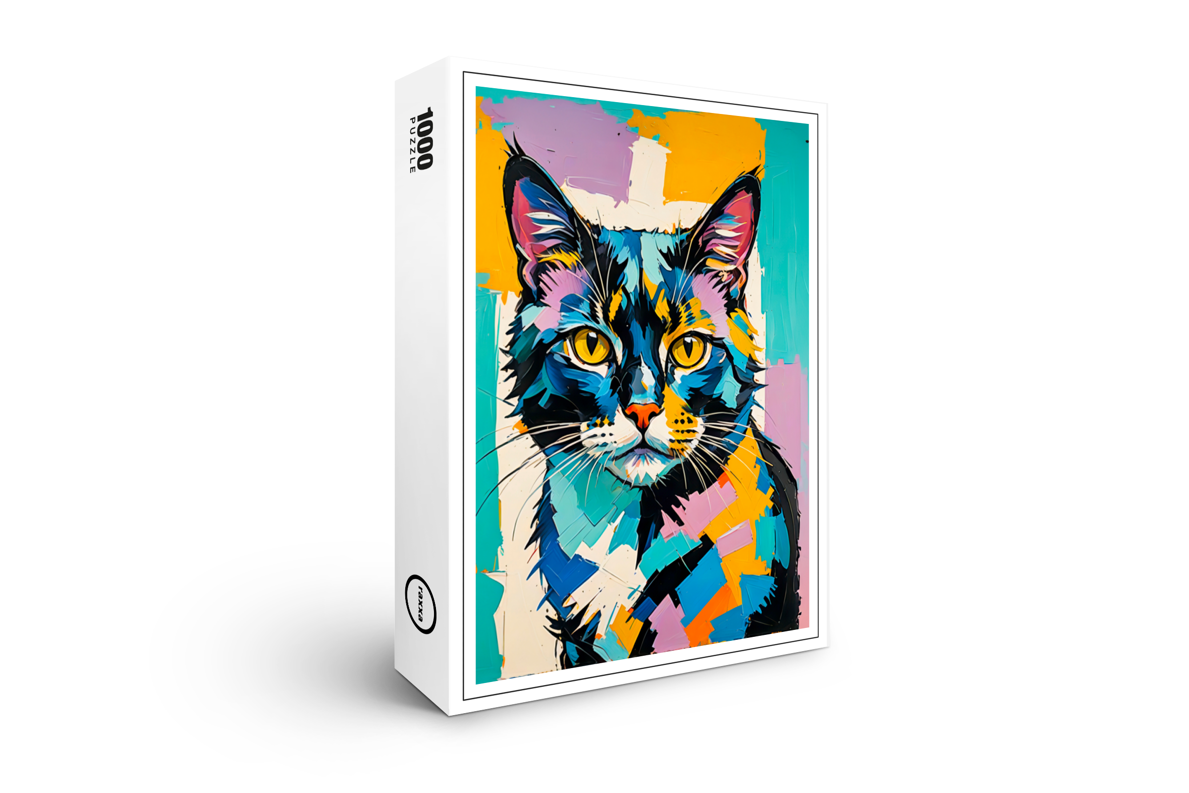 raxxa Premium-Puzzle: Colorful Cubist Feline Art Cat