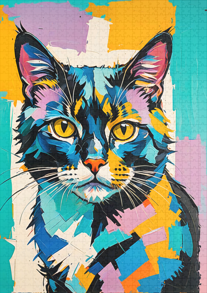 raxxa Premium-Puzzle: Colorful Cubist Feline Art Cat – Image 2