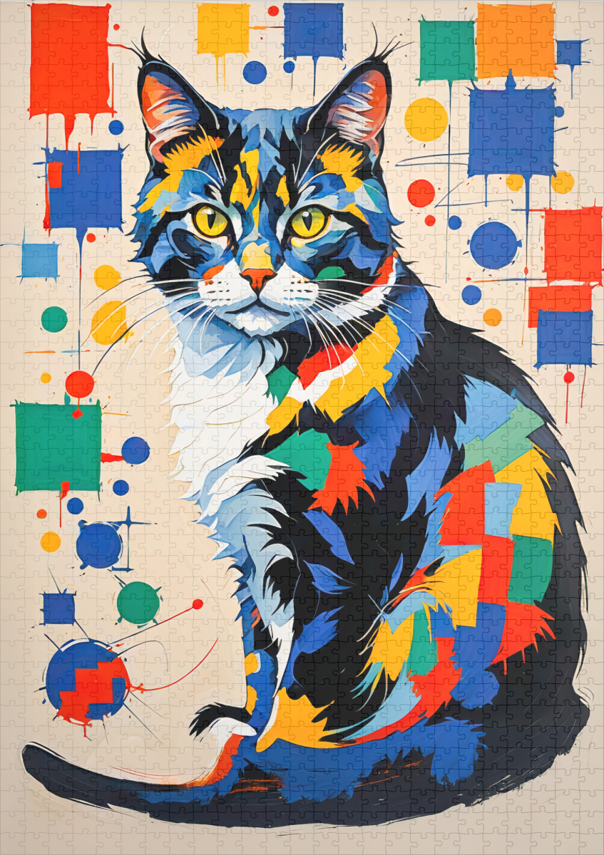 raxxa Premium-Puzzle: Abstract Geometric Cat Painting Illustration - immagine 2