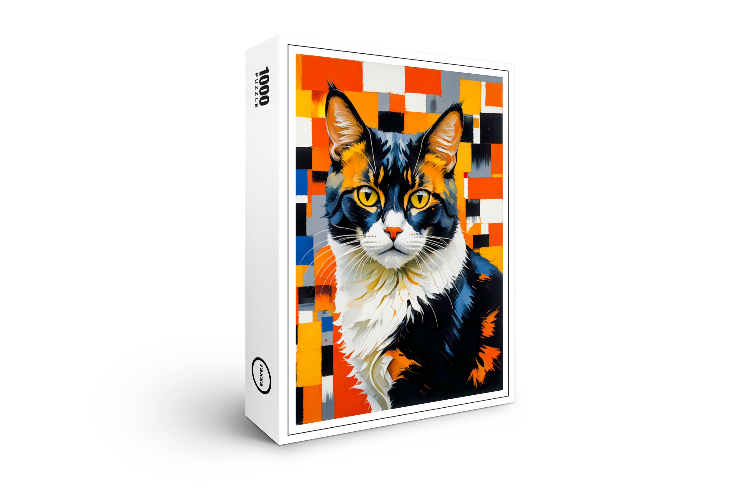 raxxa Premium-Puzzle: Vivid Geometric Cat Painting Illustration