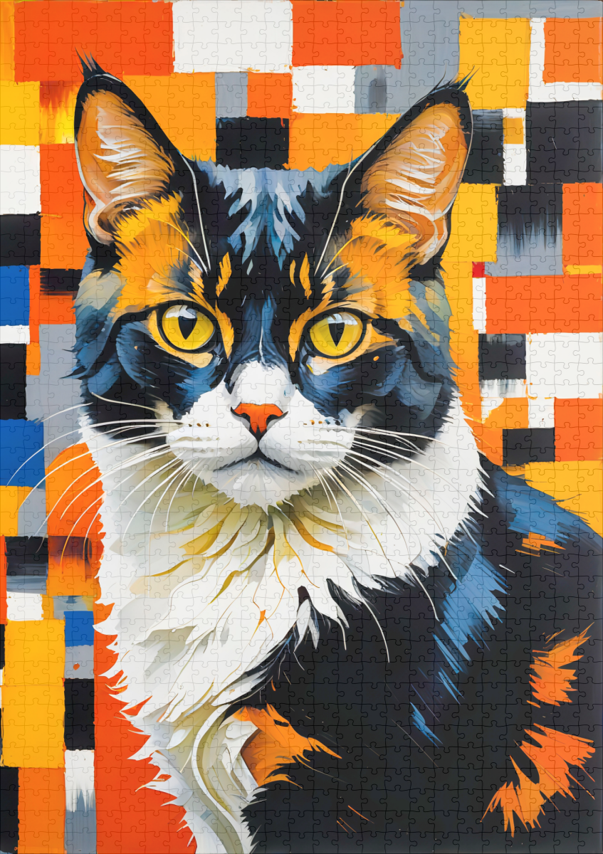 raxxa Premium-Puzzle: Vivid Geometric Cat Painting Illustration – Image 2