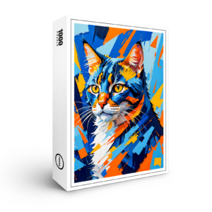 raxxa Premium-Puzzle: Vivid Cubist Cat Painting illustration