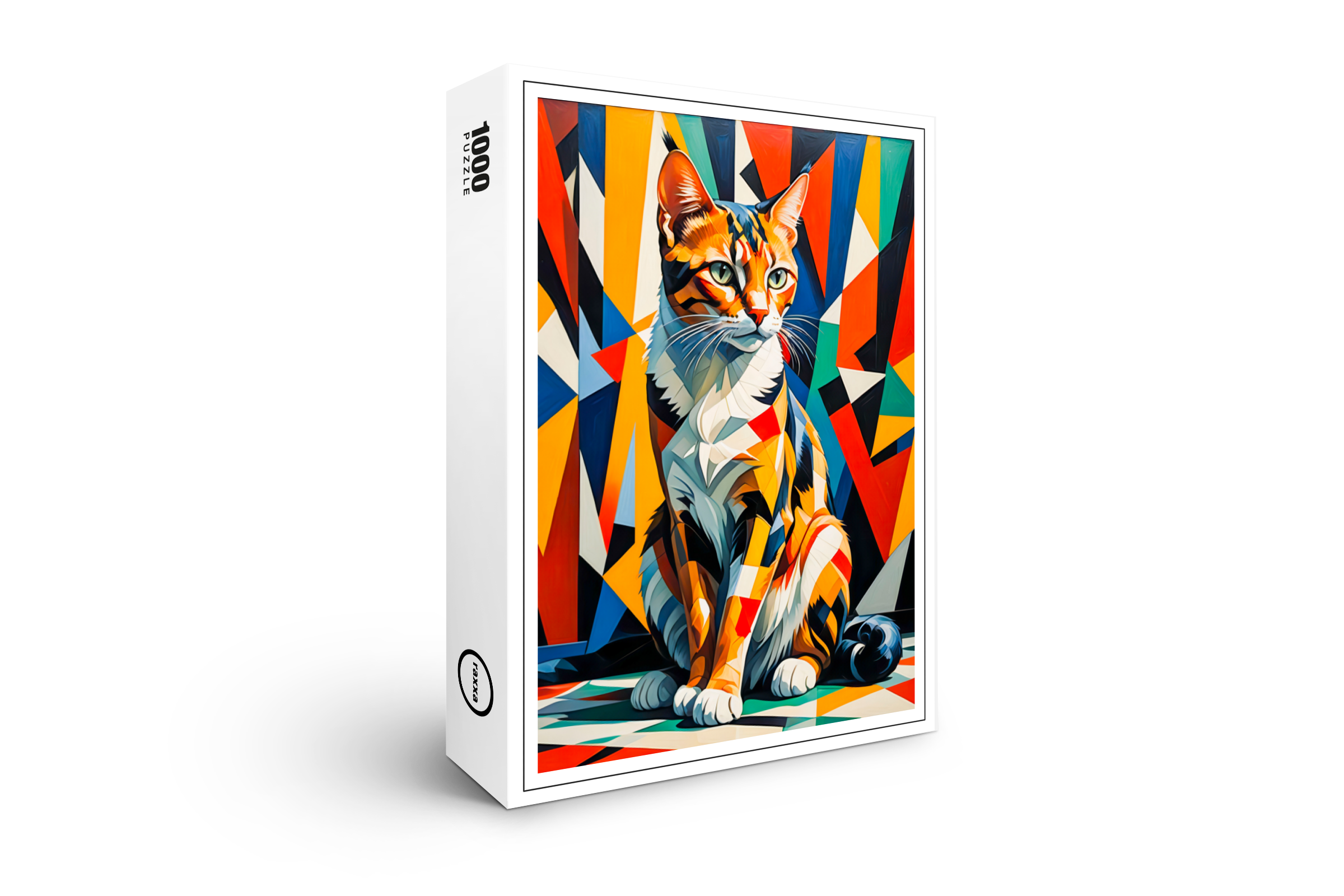 raxxa Premium-Puzzle: Bright Cubist Cat Art Design