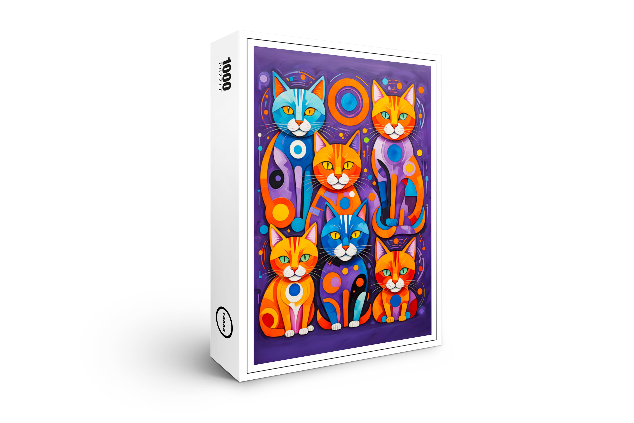 raxxa Premium-Puzzle: Colorful Cubist Cats Artwork