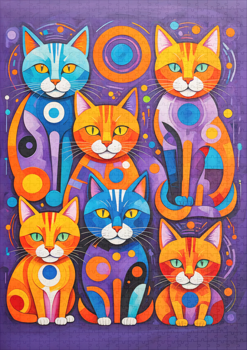 raxxa Premium-Puzzle: Colorful Cubist Cats Artwork - immagine 2