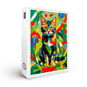 raxxa Premium-Puzzle: Geometric Feline Portrait in rich colours