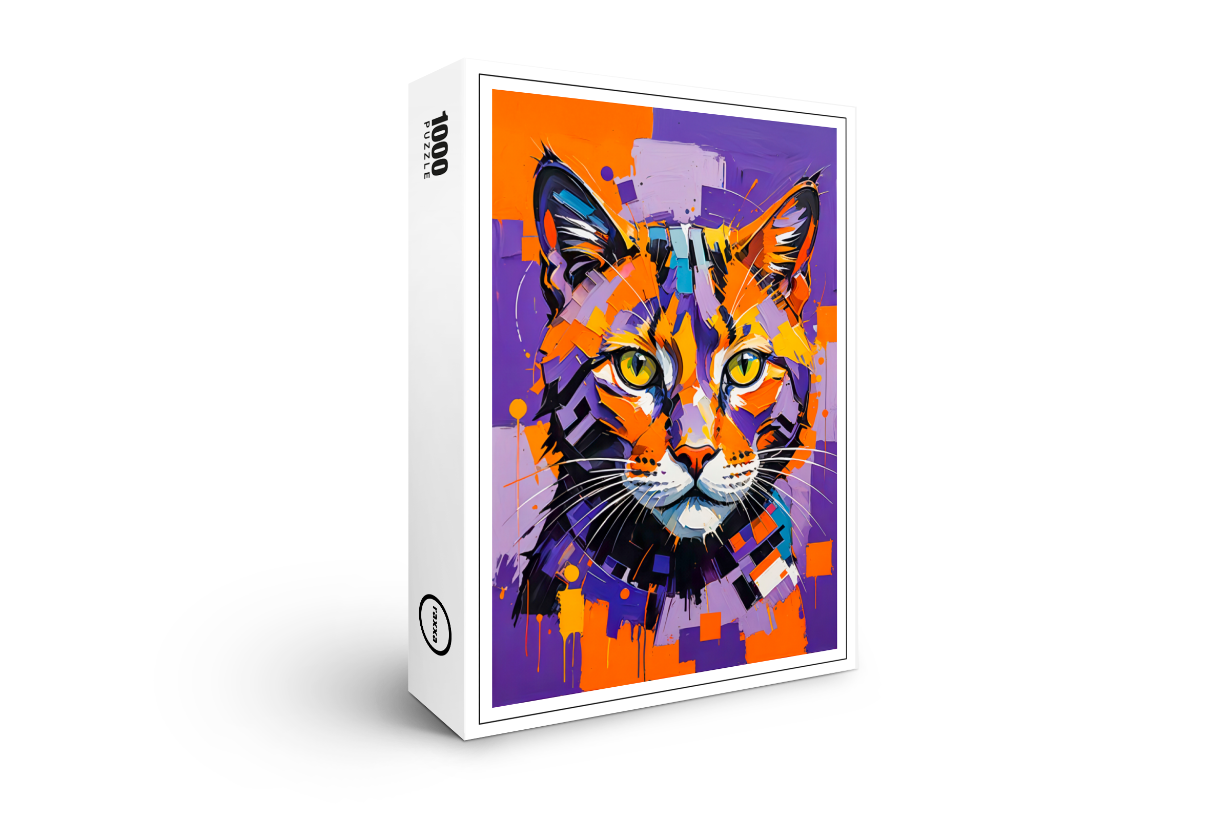 raxxa Premium-Puzzle: Modern Cubist Cat Art Painting