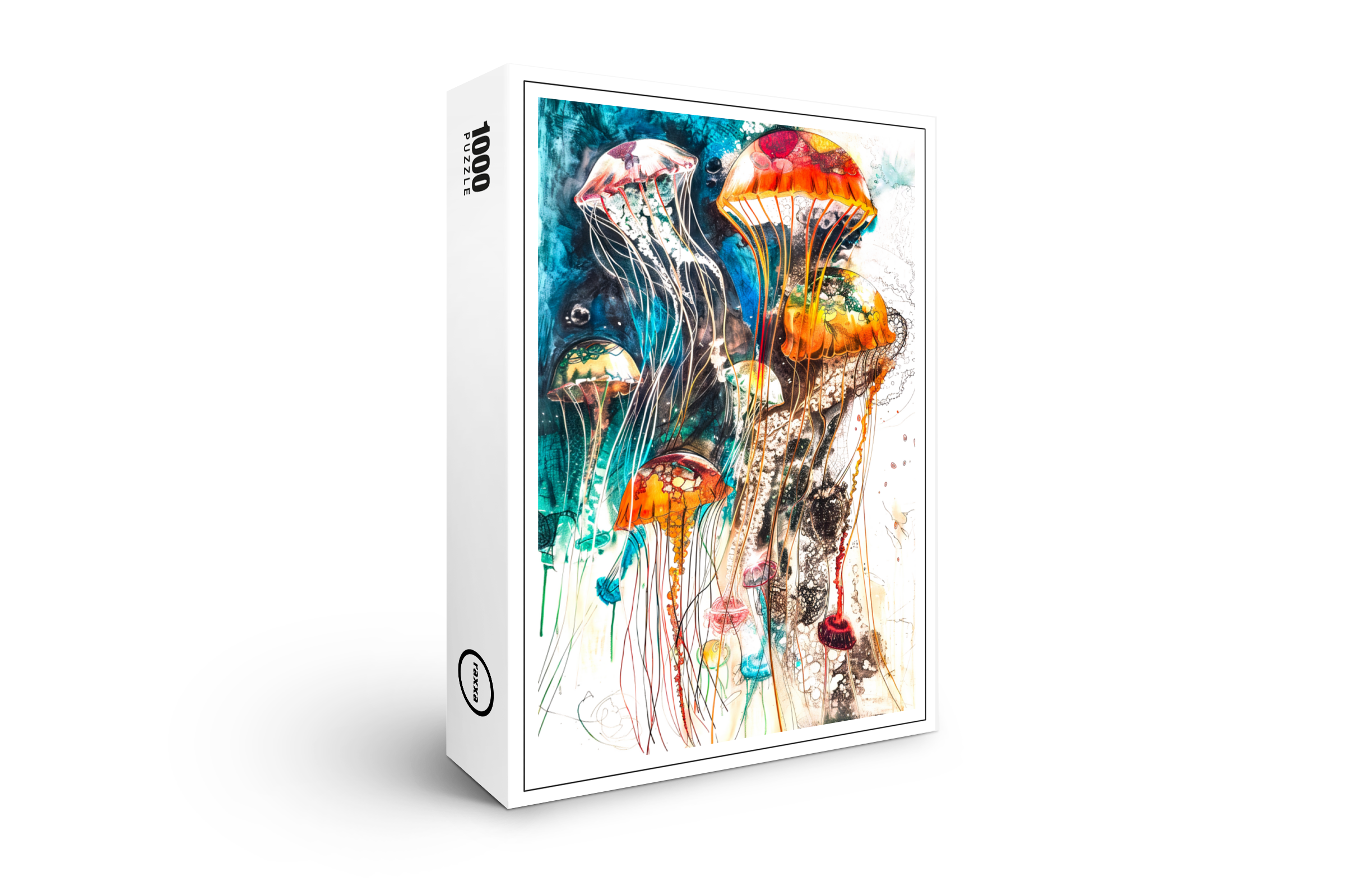 raxxa Premium-Puzzle: Abstract Watercolor Illustration of Jellyfish