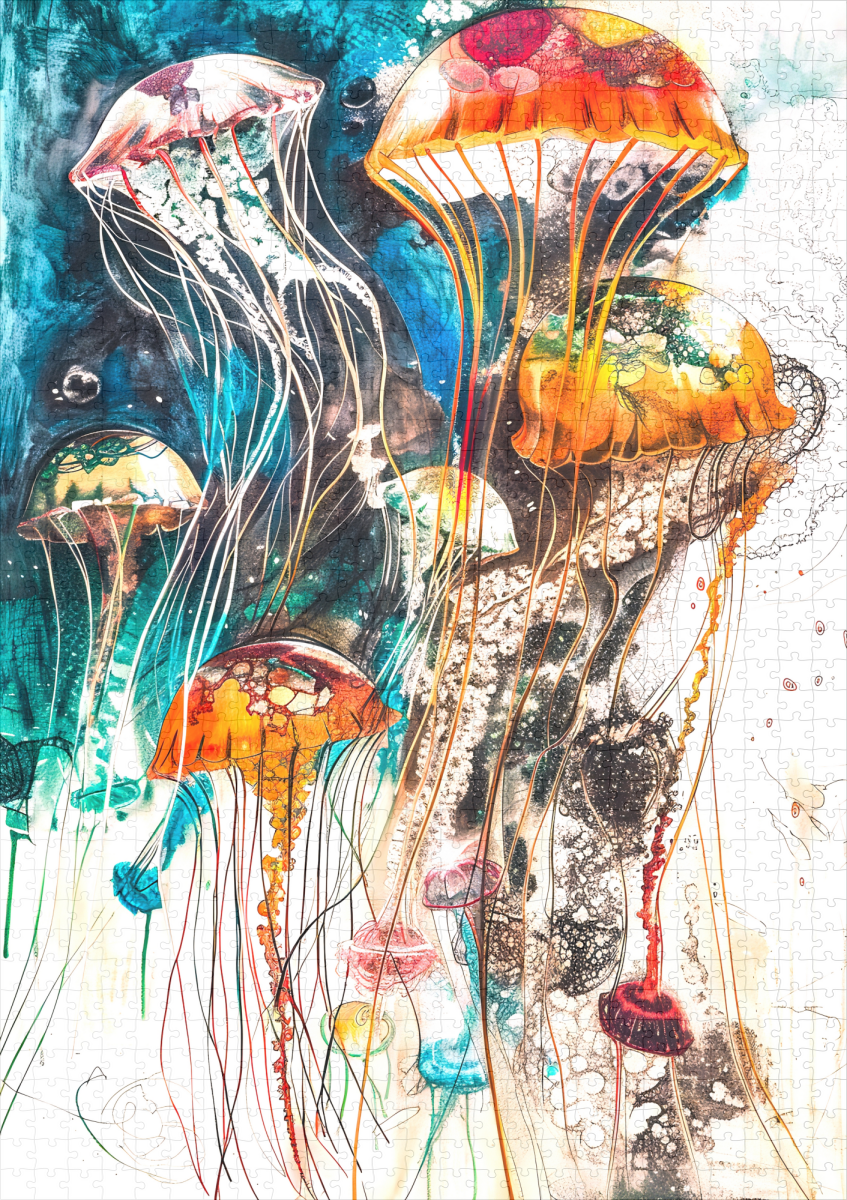 raxxa Premium-Puzzle: Abstract Watercolor Illustration of Jellyfish – Bild 2