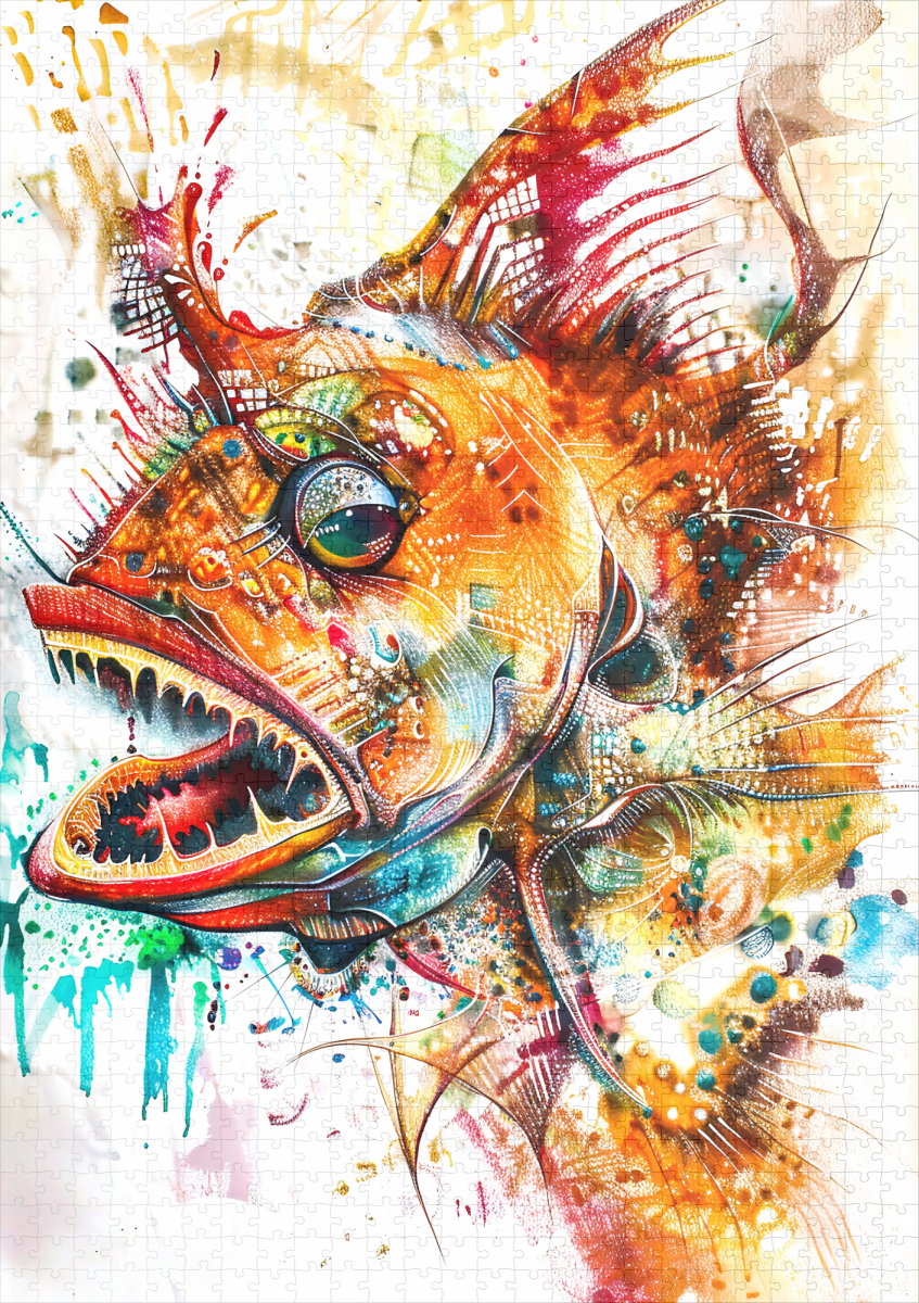 raxxa Premium-Puzzle: Abstract Watercolor Illustration of a Deep-Sea Anglerfish – Image 2