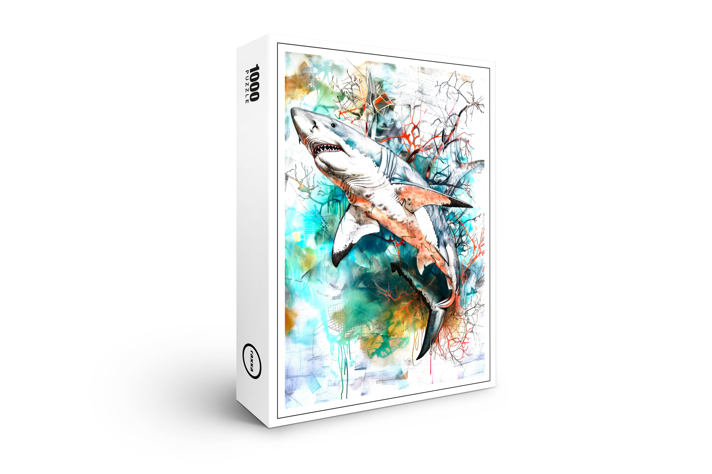 raxxa Premium-Puzzle: Abstract Watercolor Illustration of a Shark