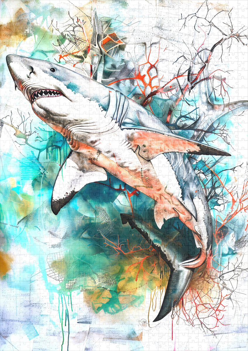 raxxa Premium-Puzzle: Abstract Watercolor Illustration of a Shark - immagine 2