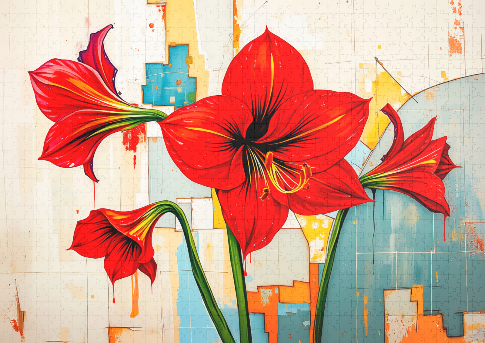 raxxa Premium-Puzzle: Vibrant Amaryllis in Modern Abstract Style - Image 2