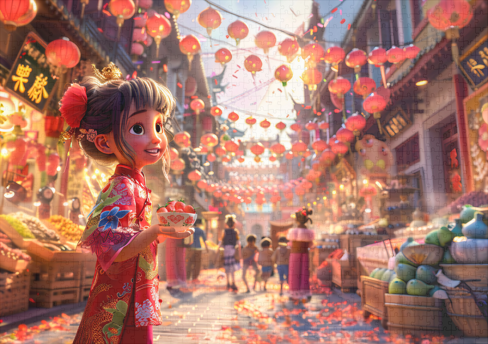 raxxa Premium-Puzzle: Comic Girl with Porcelain Bowl of Strawberries at Market – Bild 2