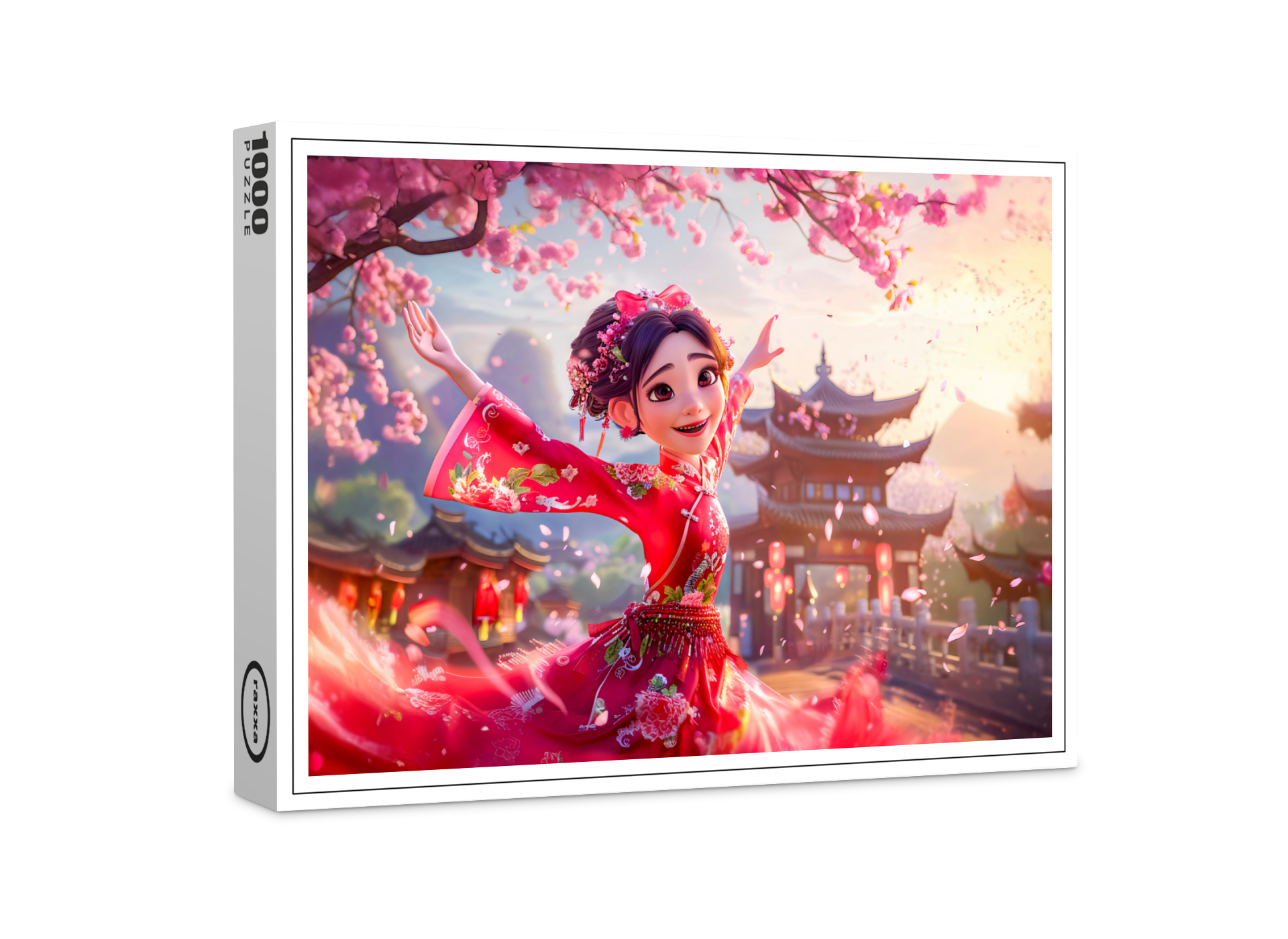 raxxa Premium-Puzzle: Comic Girl Dancing with Cherry Blossoms in March