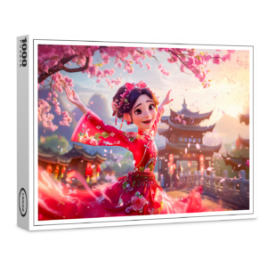 raxxa Premium-Puzzle: Comic Girl Dancing with Cherry Blossoms in March