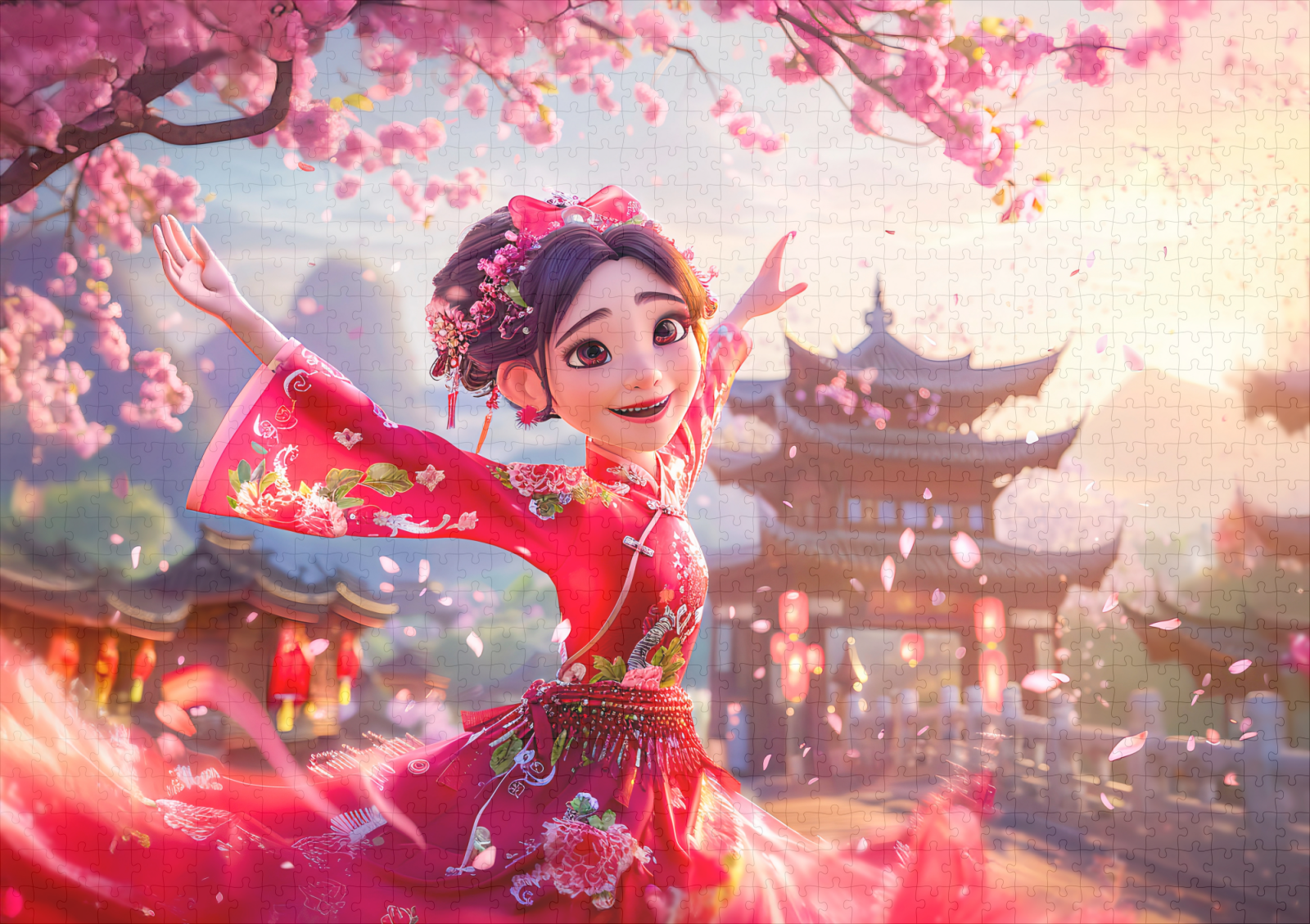 raxxa Premium-Puzzle: Comic Girl Dancing with Cherry Blossoms in March - Imagen 2