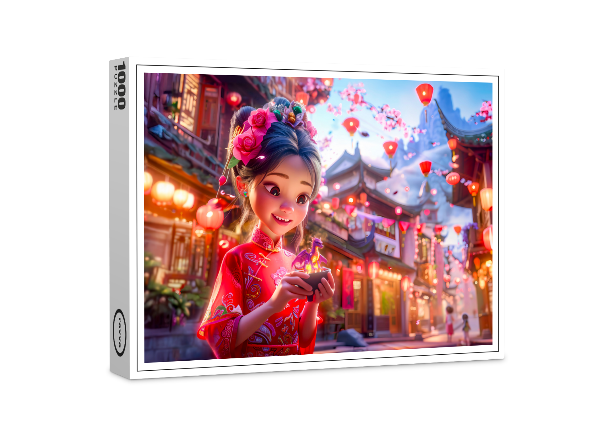 raxxa Premium-Puzzle: Comic Girl with Small Hand Dragon Fantasy